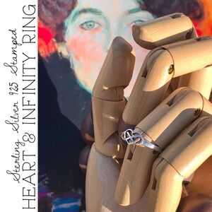 Sterling Silver 925 Stamped Heart & Infinity Ring